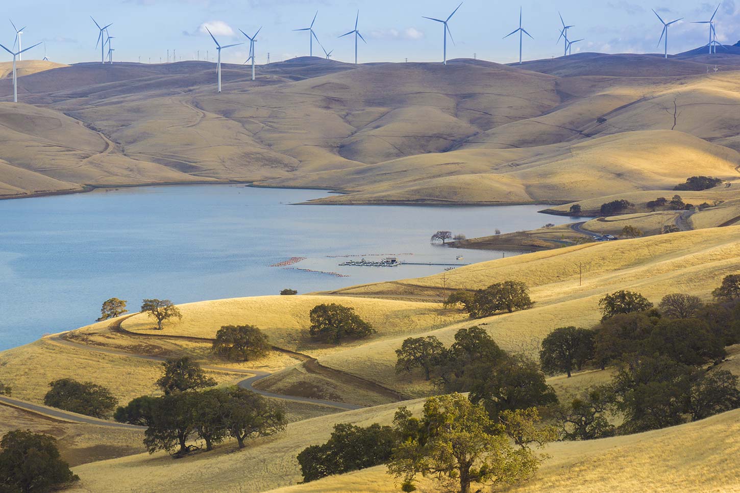 Los Vaqueros Reservoir with wind turbines